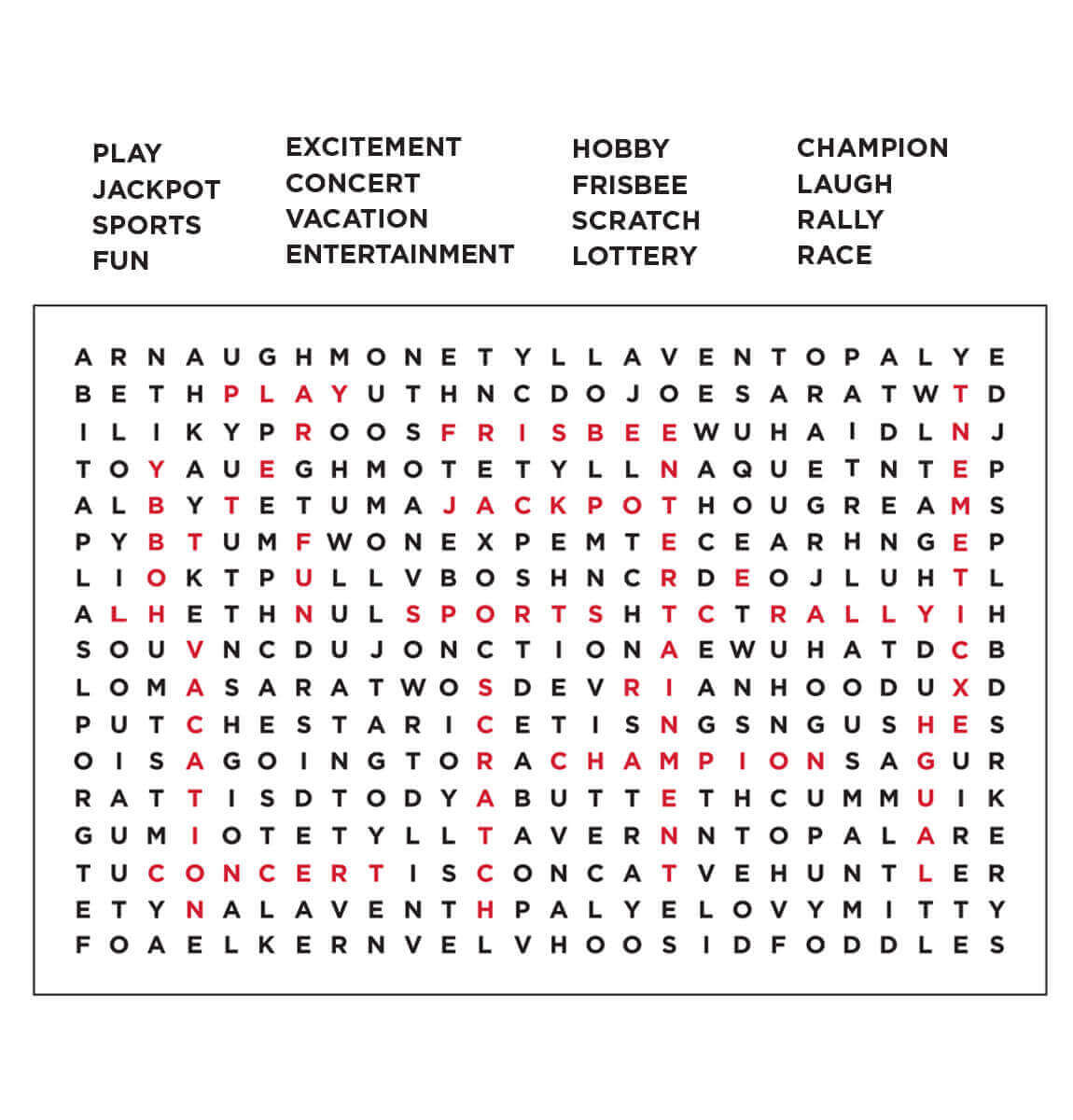 Word Search answers